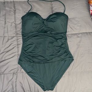 Twist Front Shirred One Piece Swimsuit